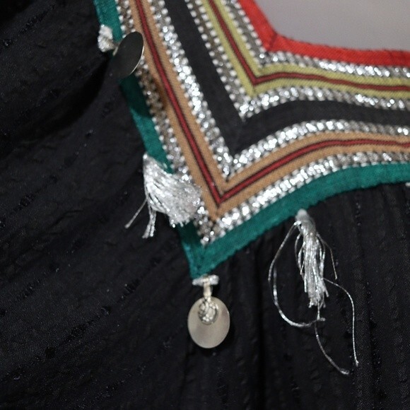 Ramona Rull Black Metallic Stripe Balloon Sleeve Vintage Dress 1X Retro - Picture 4 of 16